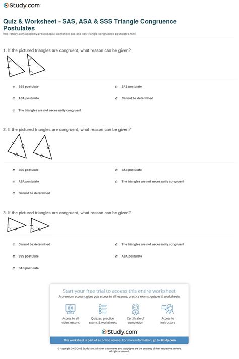 For the pairs of congruent triangles, write a congruency statement. Quiz Worksheet Sas Asa Sss Triangle Congruence — db-excel.com