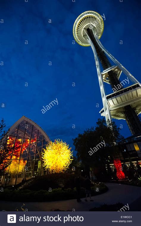 Garden And Space Needle Seattle United States Of America Stock Photo