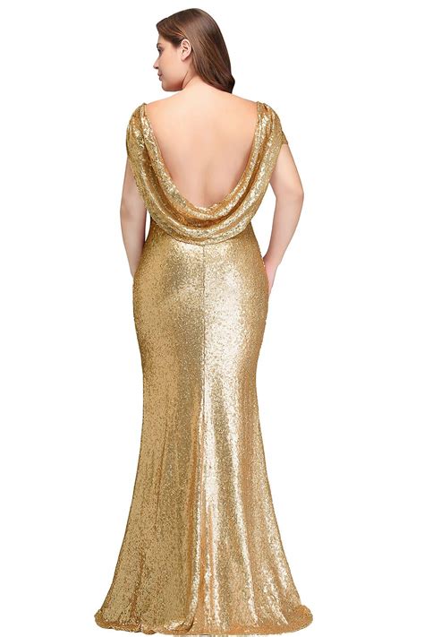 Misshow Women Plus Size Rose Gold Sequin Prom Bridesmaid Dresses Evening Gowns Formal