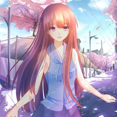 Wallpaper Illustration Street Long Hair Anime Girls Brunette