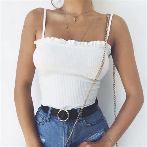 Sexi Black 2018 Summer Newest Sleeveless Ins Lace White Fashion Womens Ruffles Top Vest Off