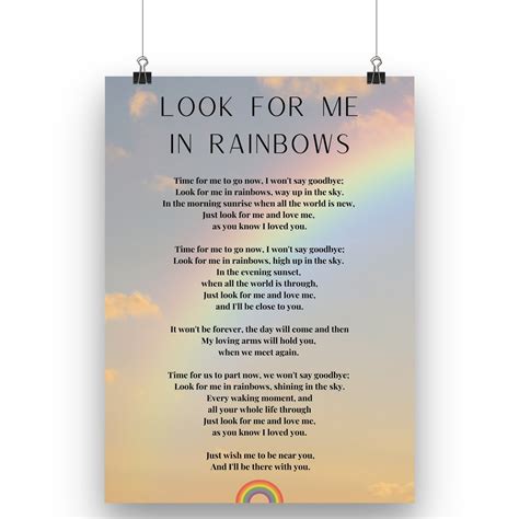 Look For Me In Rainbows Funeral Poem Memorial T Loved Etsy