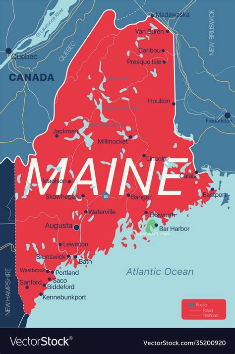 Maine State Detailed Editable Map Royalty Free Vector Image