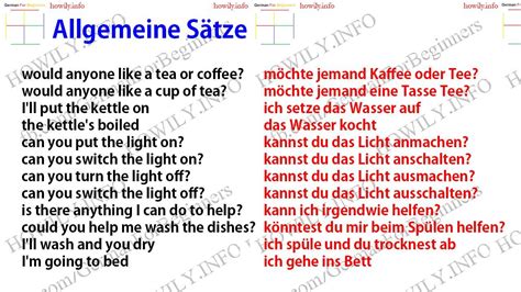 Allgemeine Sätze Für Zu Hause General Sentences In German With