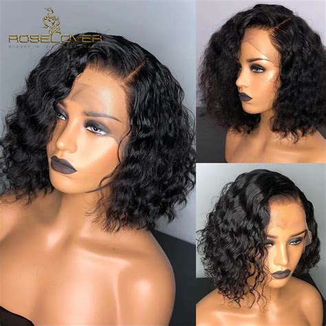 Curly Short Bob Wigs Deep Part Wet And Wavy Lace Front Human Hair