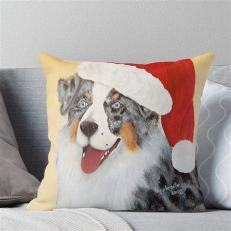 Christmas ~ Australian Shepherd ~ Oil Painting Throw Pillow By Barbara