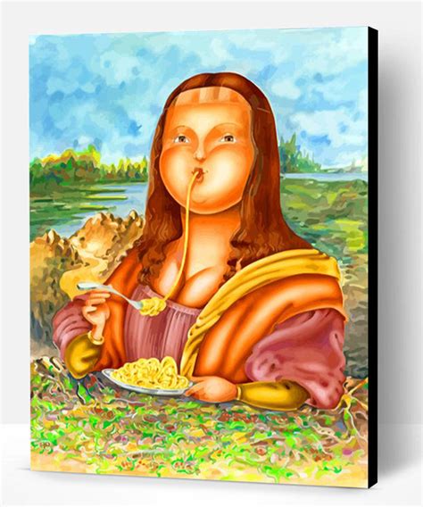 Fat Mona Lisa Eating Pasta Paint By Numbers Paint By Numbers Pro