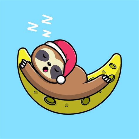 Premium Vector Cute Sloth Sleeping On Moon And Wearing Sleeping Cap