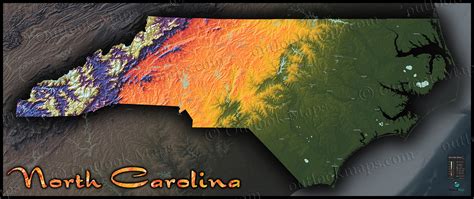 Map Of North Carolina Topographic Style Of Physical Landscape