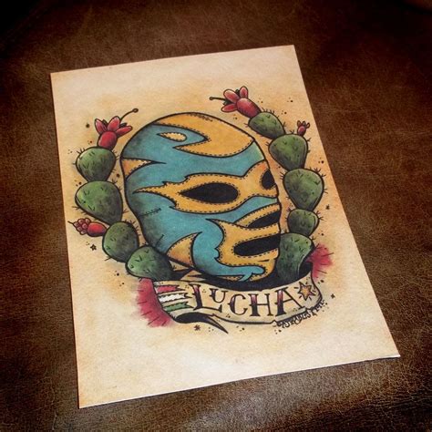 Partially to serve as an arm protector (he is an archer after all) and partially because they look cool. Mexican Lucha Libre Traditional Tattoo Style Art Print 5x7 ...