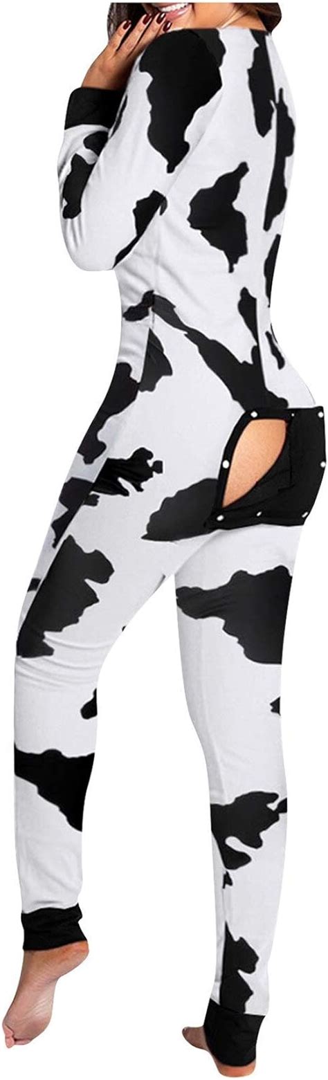 Buttoned Flap Sleepwear One Piece Long Sleeve Jumpsuit For Women Adult