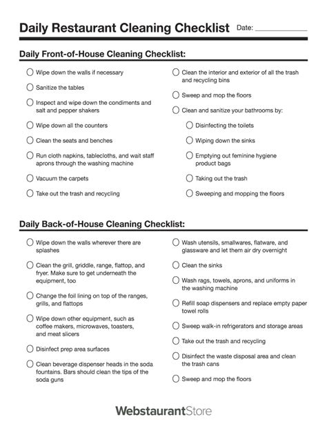 Printable Restaurant Kitchen Cleaning Checklist Customize And Print