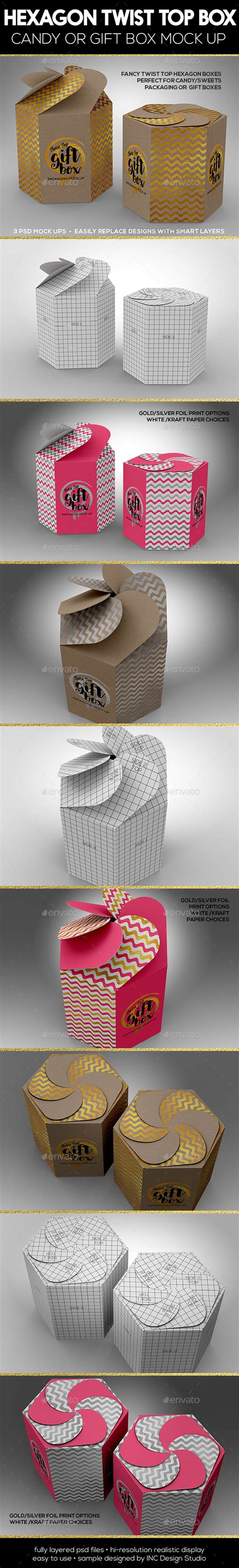 Download Hexagon Twist Top Candy Gift Box Packaging Mock Ups