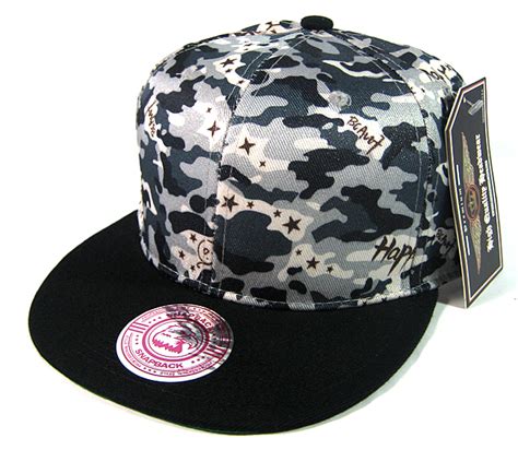 Customize your own fitted hat at blankstyle.com with your unique style! Wholesale Blank Snapback Hats - Gray Camo | Black Brim