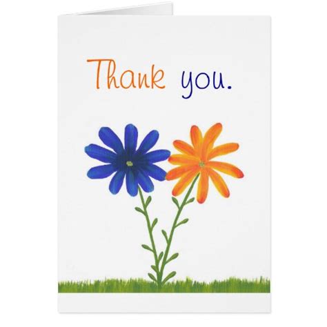 Thank You Blue And Orange Flowers Wedding Cards Zazzle