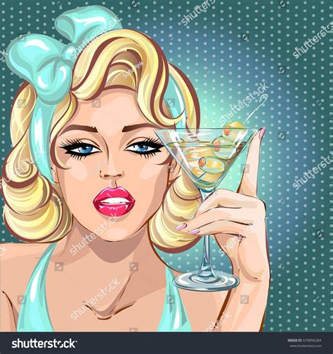 Pin Sexy Blonde Woman Drinking Martini Stock Vector Royalty Free