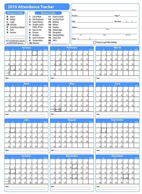 Free Printable Attendance Calendar