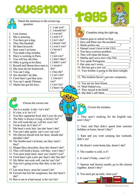 Question Tags Worksheet Free Esl Printable Worksheets Made By