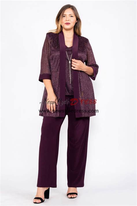 3pc Plus Size Purple Womans Pants Suits Mother Of The Bride Pant
