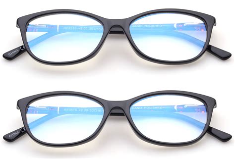 2 Pairs Blue Ray Blocking Lens Light Weight Cateye Frame Acetate Spring Temple Computer