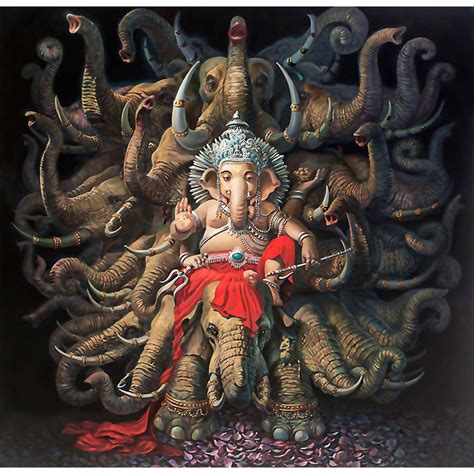 Stickme Hindu God Lord Ganesha Sitting On Elephant Creative Wall Art