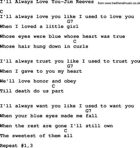 Country Musicill Always Love You Jim Reeves Lyrics And Chords