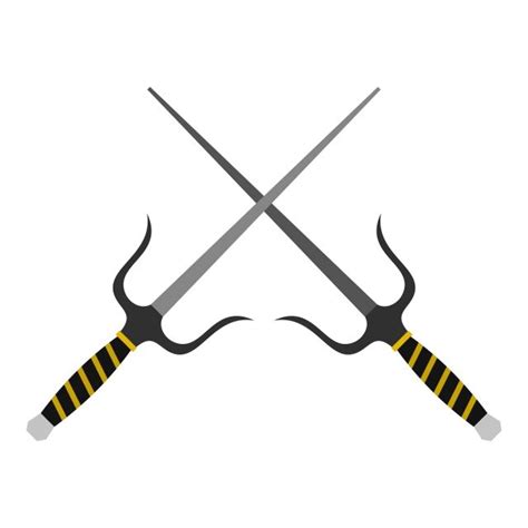 Two Crossed Swords With Black And Yellow Stripes On Them One Is Larger Than The Other