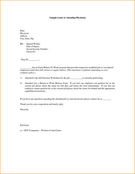 All letter of application samples are generally of the formal type and they follow some predefined format which applies to most types of application letters. Return To Work With Restrictions Letter ...