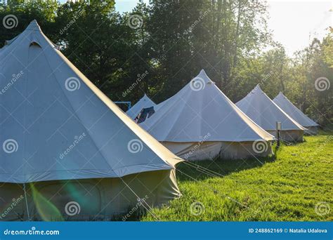 Triangular Tents Tents In A Tent City Camping Summer Vacation Stock