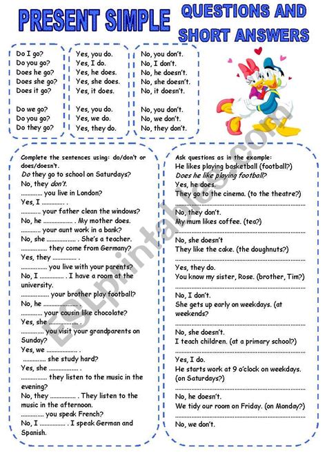 Present Simple 2 Questions And Short Answers Esl Worksheet By Kamilam