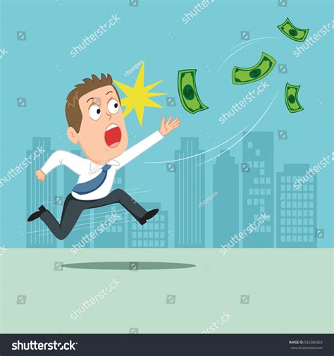 Businessman Hurry Running Follow Money Flying Stock Vector Royalty