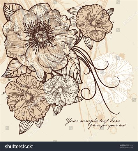 Vintage Floral Illustration Of Blooming Flowers 79511074 Shutterstock