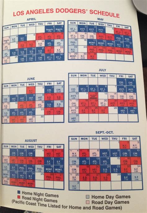 Los Angeles Dodgers Printable Schedule