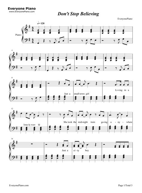 Dont Stop Believing Journey Stave Preview 1 Piano Sheet Music Free