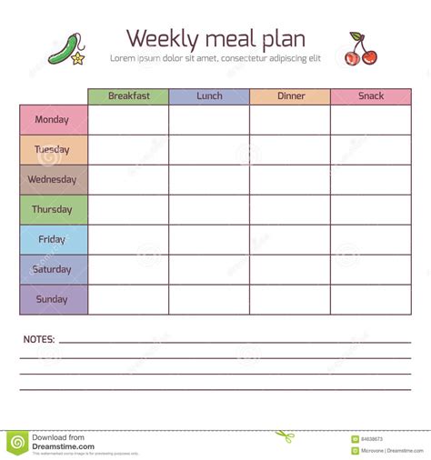 Starting a gratitude journal shouldn't require a month's worth of research. Weekly Meal Plan, Mealtime Vector Diary | CartoonDealer ...
