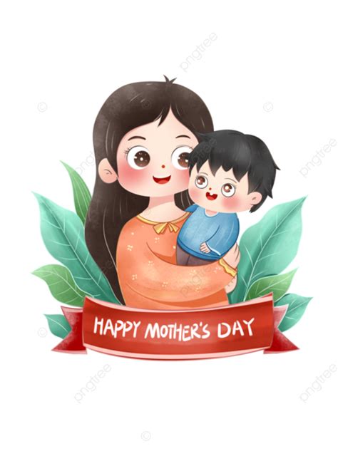 Cartoon Mothers Day Mother And Son Decorative Elements Element