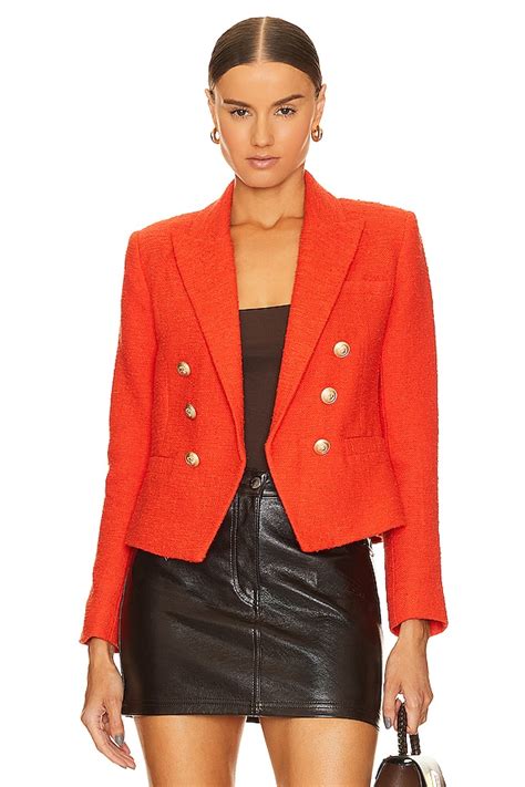 L Agence Brooke Double Breasted Crop Blazer In Fire Red Revolve