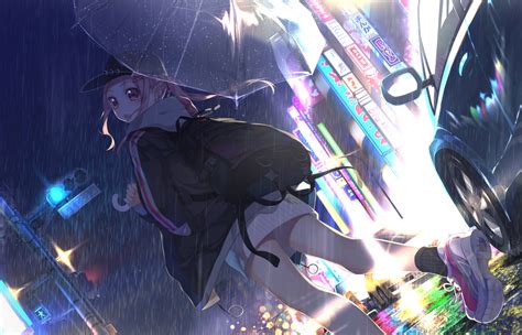 1400x900 Anime Girl With Umbrella In Rain 1400x900 Resolution Wallpaper