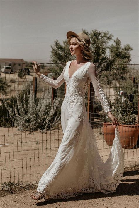 Long Sleeves Backless Lace Bohemian Wedding Dress Dreamers And Lovers