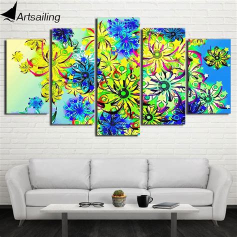 Artsailing 5 Panel Canvas Art Print Hd Abstract Color Flower Modular Large Canvas Wall Art Print