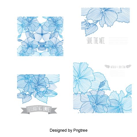 Vector Beautiful Shades Of Blue Flowers Card, Beautiful Card, Hand Cards, Blue Card PNG ...