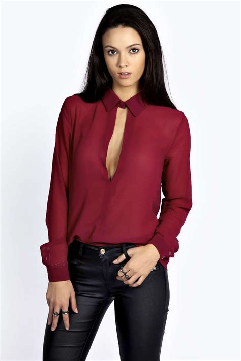 Boohoo Womens Rosella Collared Open Front Long Sleeve Blouse
