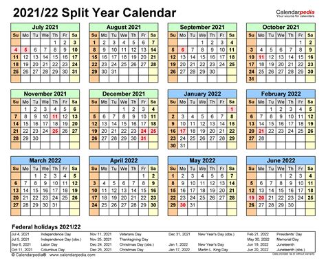 Split Year Calendars 20212022 July To June Pdf Templates