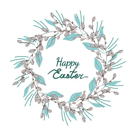 Palm Sunday Wreath Willow Buds Easter Doodle Vector Illustration