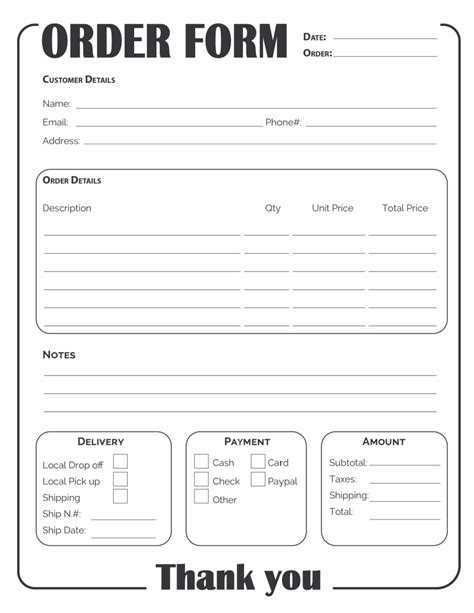 Free Craft Order Form Template Printable Templates