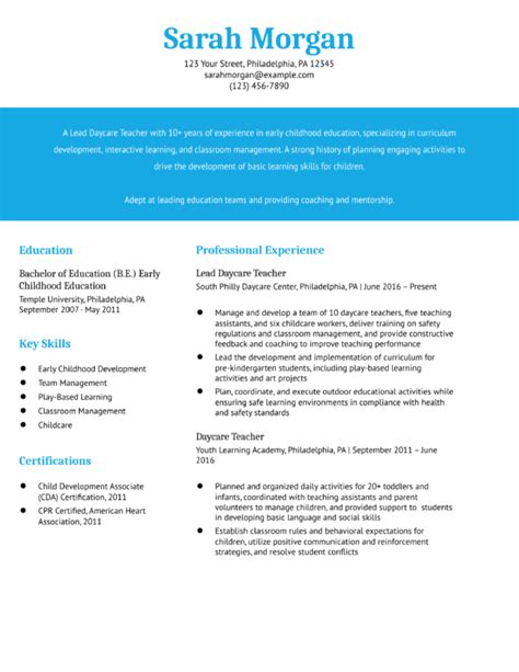 Daycare Teacher Resume Examples And Templates For 2024