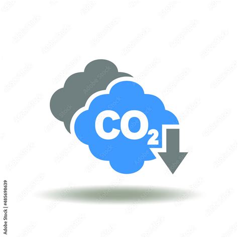 Vector Illustration Of Cloud With Co2 And Arrow Down Symbol Of Carbon