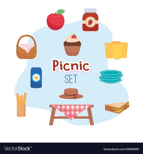 Picnic Table And Icon Set Design Royalty Free Vector Image