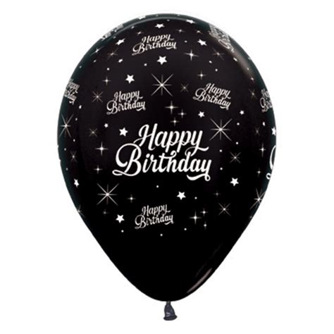 Teardrop Metal Black Happy Birthday Twinkling Stars Latex Balloons 6pk