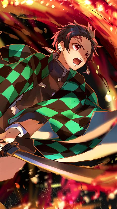 330245 Tanjiro Flaming Katana Kimetsu No Yaiba 4K Phone HD